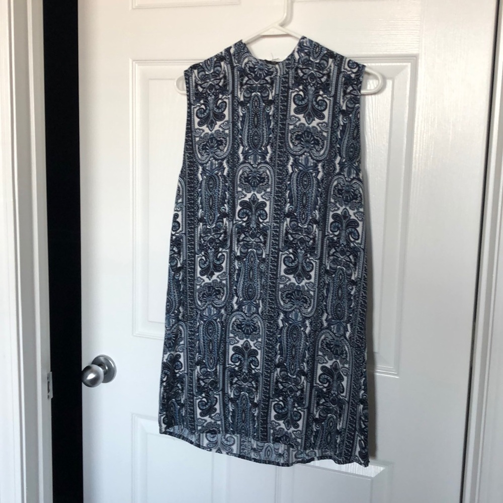 Oriental high neck blue and black sleeveless dress